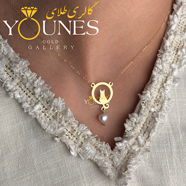 گردنبند طلا گربه دایره ای مروارید دار